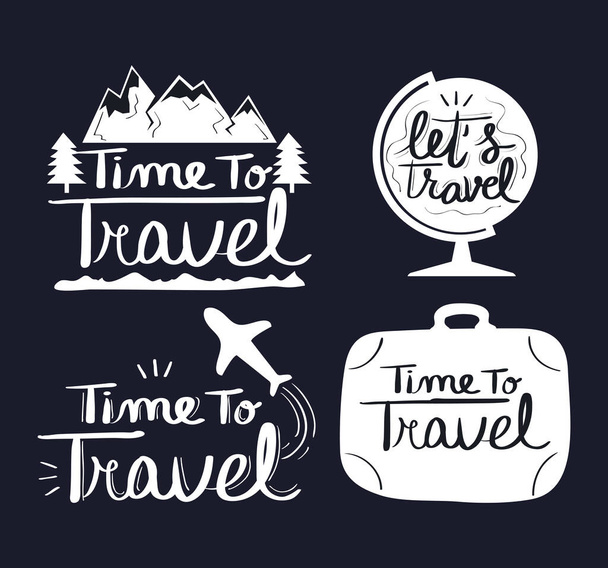 citações de viagem conjunto ícones letterings - Vetor, Imagem