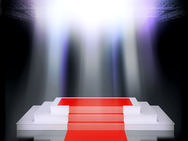 Világító üres színpad dobogó vörös szőnyegen a díjátadó ünnepség - Fotó, kép