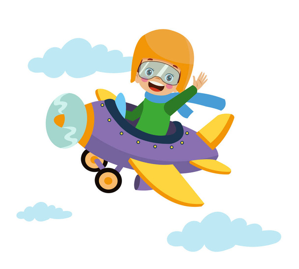 Chico feliz volando en avión
 - Vector, Imagen