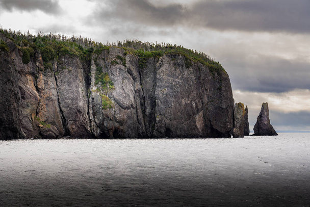 Korkea kivinen kallio näköalalla Atlantin valtamerelle lähellä Trinity Newfoundland pitkin Skerwink vaellus Trail. - Valokuva, kuva