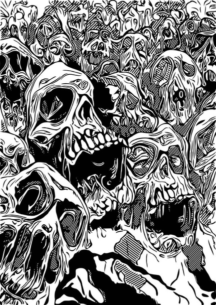 zwart-wit van zombies cartoon - Foto, afbeelding