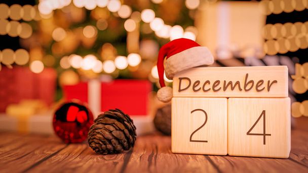 Rendering illustrazione 3D. 24 dicembre, vigilia di Natale, data sul calendario - Foto, immagini