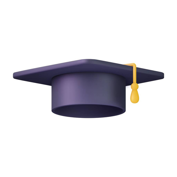 3d Graduation cap icon. High school college university complete. College cap, mortar board. Education, degree ceremony concept. 3d rendering. Vector illustration - Vector, Image