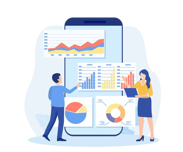 Data analytics, dashboard and business finance report. business people working for data analytics and monitoring on web report. business finance investment concept. Vector illustration in flat style - Vector, Image