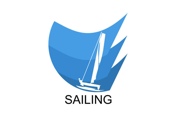 sailing sport vector line icon. Athlete is sailing on a ship in the sea sport pictogram, vector illustration. - Vector, Image