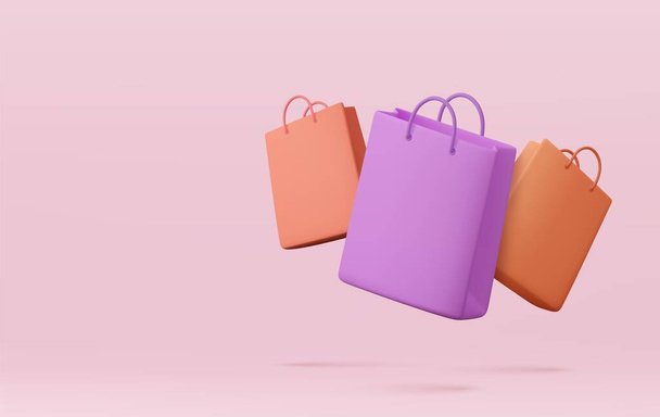 3d Shopping bag, handbag. Banner for online shopping. Sale, discount, promotion, Online shopping concept. Banner template. 3d rendering. Vector illustration - Vetor, Imagem