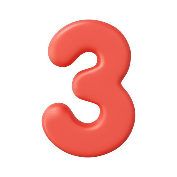 3d Zahl 3. drei Ziffernzeichen rote Farbe Isoliert auf weißem Hintergrund. 3D-Darstellung. Vektorillustration - Vektor, Bild