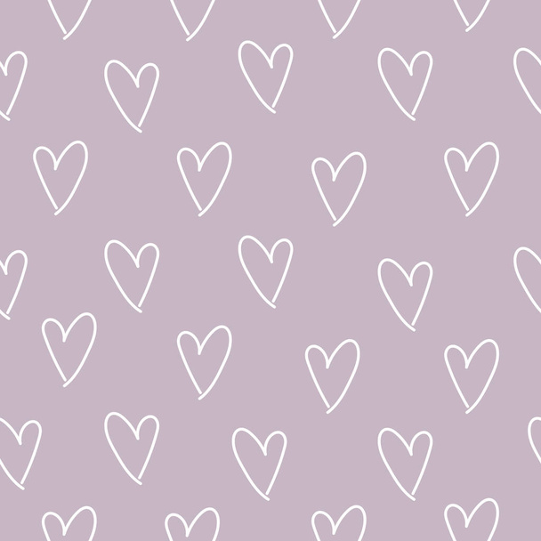 Abstract seamless pattern with white hearts on grey background. Hand drawn doodle style - Вектор,изображение