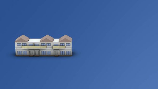 Αρχιτεκτονικό μοντέλο ταρατσόκτιστου σπιτιού. διάστημα κειμένου. Κατοικίες. 3D απόδοση. δροσερό μπλε φόντο. Εμφάνιση του κτιρίου. - Φωτογραφία, εικόνα