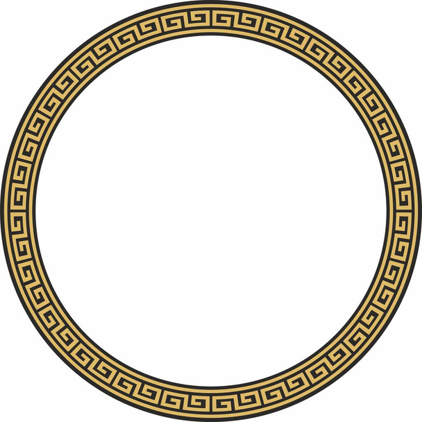 Wektor okrągłe złoto i czarna klasyczna rama. Grecki meander. Wzory Grecji i starożytnego Rzymu. Okrągła granica europejska - Wektor, obraz