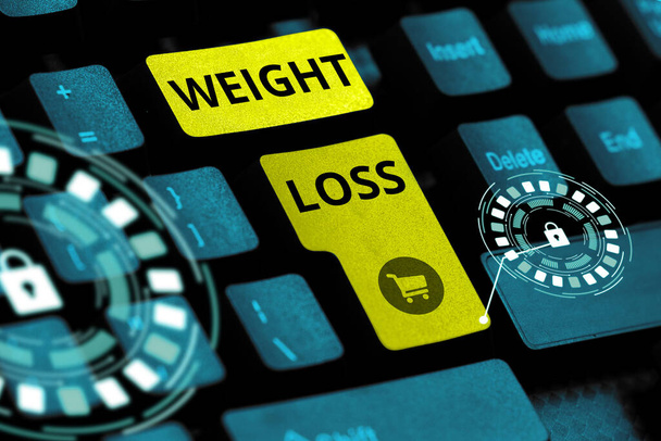 Inspiratie met teken Gewichtsverlies, Bedrijfsoverzicht Vermindering van Body Fluid Muscle Mass Reduce Fat Dispose Tissue - Foto, afbeelding