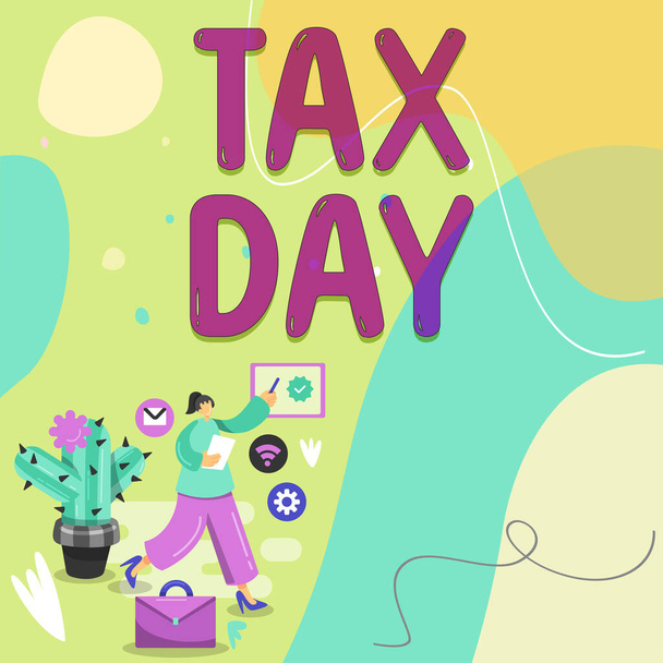 Text, der die Inspiration Tax Day, Konzept bedeutet umgangssprachlich Begriff für die Zeit, auf der einzelne Einkommensteuererklärungen - Foto, Bild