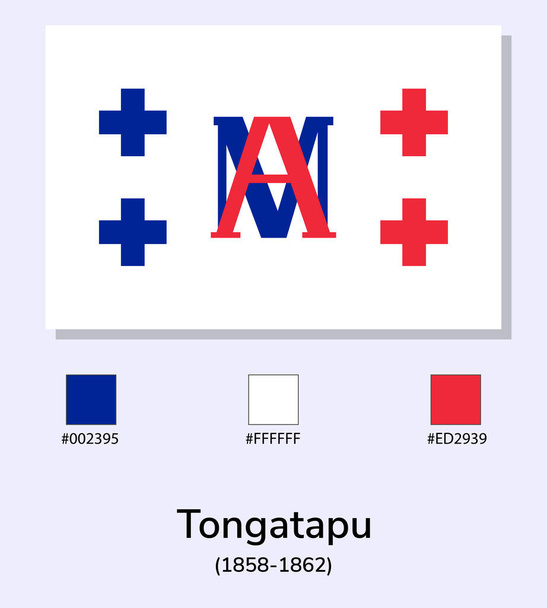 Vector Illustration of Tongatapu (1858-1862) flag isolated on light blue background. Illustration Tongatapu flag with Color Codes. As close as possible to the original. - Vector, Image