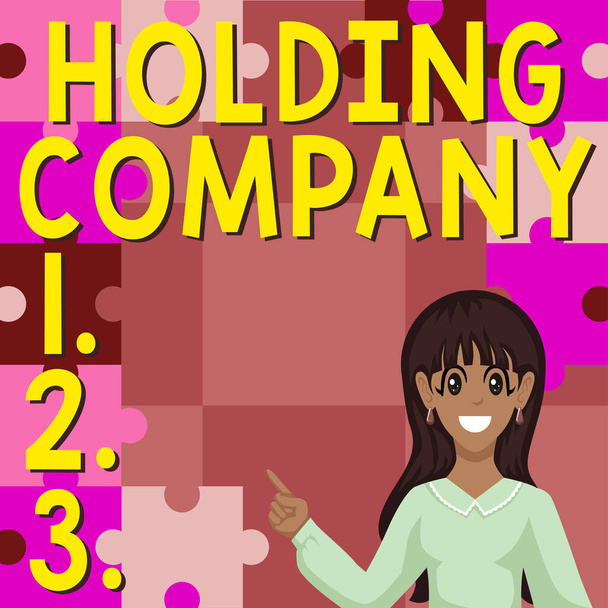 Kézírás jel Holding Company, Business megközelítés készletek tulajdon és egyéb pénzügyi eszközök valaki birtokában - Fotó, kép