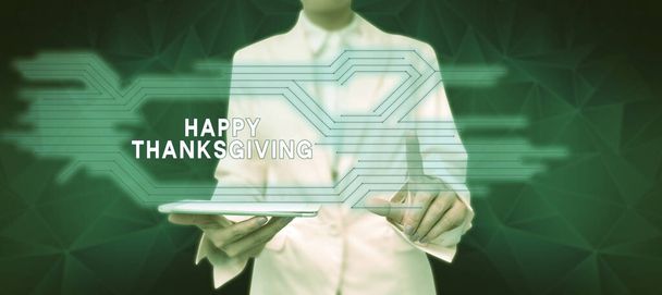 Handschrift Zeichen Happy Thanksgiving, Konzeptfoto Erntefest Nationalfeiertag im November gefeiert - Foto, Bild