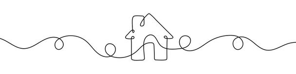 Hausschild in durchgehender Linienzeichnung. Linienkunst von Haus-Ikone. Vektorillustration. Abstrakter Hintergrund - Vektor, Bild