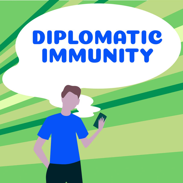 Inspiratie toont teken Diplomatieke Immuniteit, Woord Geschreven op wet die buitenlandse diplomaten bijzondere rechten geeft in het land waar ze werken - Foto, afbeelding