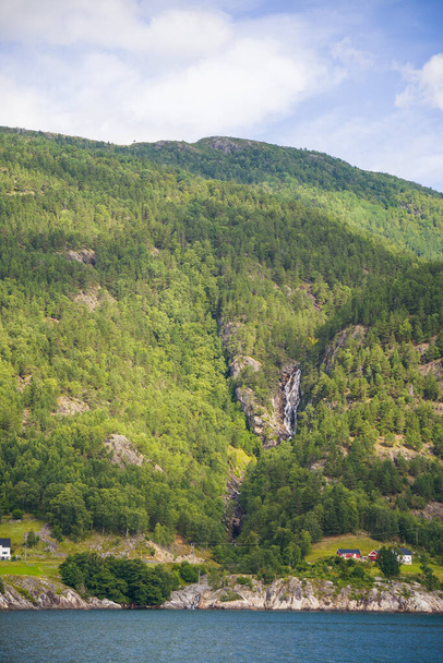Amazing view on Hardangerfjord with waterfall n Norway  - Φωτογραφία, εικόνα