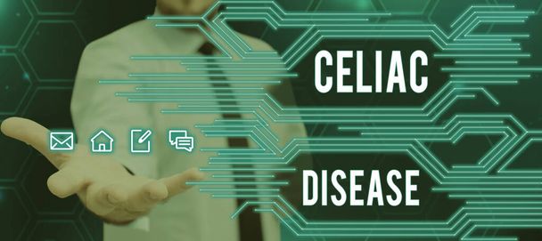 Tekenen weergeven van Celiac Disease, Business concept Small intestine is overgevoelig voor gluten Spijsverteringsprobleem - Foto, afbeelding