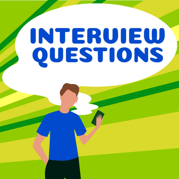 サインを示すインスピレーションインタビューの質問、ビジネスアプローチインタビュー中に質問やお問い合わせをする典型的なトピック - 写真・画像