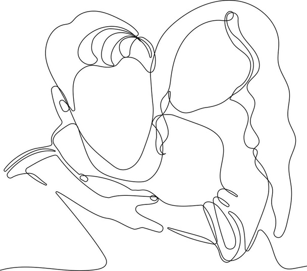 巨大な二つのベクトルミニマリズムの線画です。ロマンチックな瞬間に男と女の連続を描いた片手。ベクターイラスト - ベクター画像