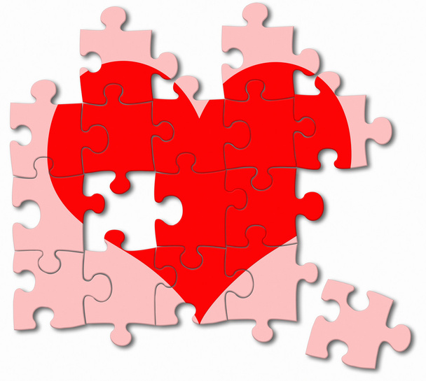 red broken heart made by puzzle pieces - Fotoğraf, Görsel