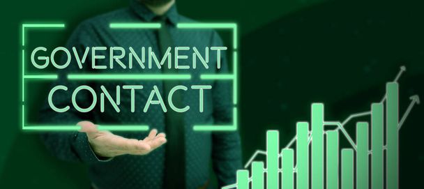 Hand writing sign Government Contact, Business overview debt security issued by a government to support spending - Photo, Image