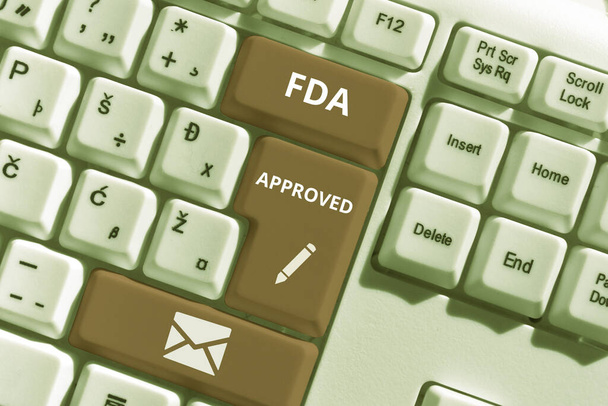 Teksti osoittaa inspiraatiota Fda Hyväksytty, Business yleiskatsaus FDA sovittu tuote tai kaava on turvallinen ja / tai tehokas - Valokuva, kuva