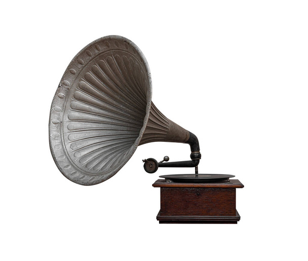 Vintage grammofoon geïsoleerd op een witte achtergrond - Foto, afbeelding