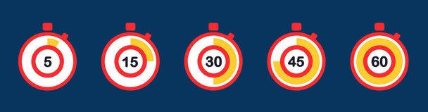 A set of timers. Simple vector icons. Clock, stopwatch. Countdown timer. - Вектор,изображение