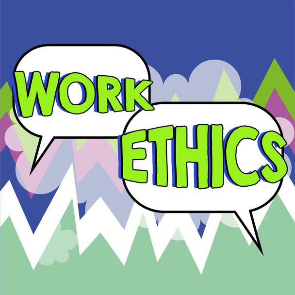 Textový nápis ukazující Pracovní etika, podnikatelský záměr Soubor hodnot se zaměřením na důležitost práce - Fotografie, Obrázek