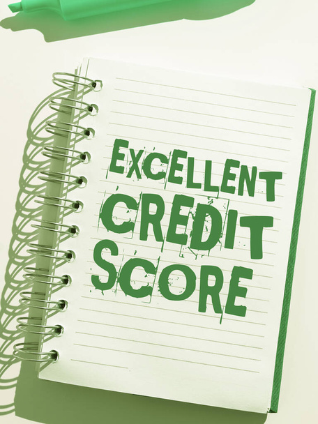 Text zeigt Inspiration Excellent Credit Score, Geschäftskonzept Personen Bericht über die finanzielle Leistungsfähigkeit und Zahlungsfähigkeit - Foto, Bild