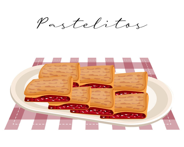 Puff pastries with sweet filling, Pastelitos, Latin American cuisine. National cuisine of Cuba. Food illustration, vector - Vector, Image