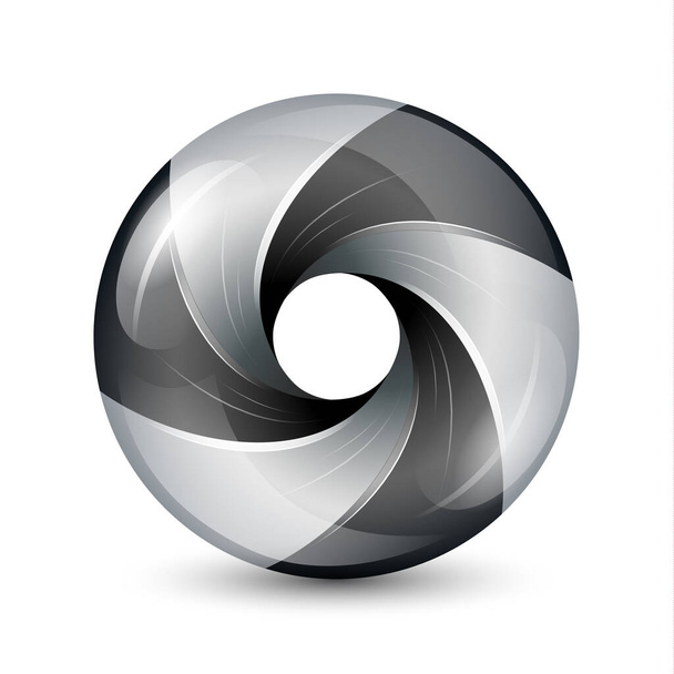 Металлический 3D шаблон логотипа пончика с блестящими стальными лезвиями векторная иллюстрация - Вектор,изображение