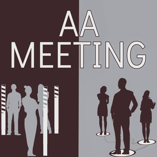 Знак, показывающий Aa Meeting, Слово, написанное о сборе людей, зависимых от алкоголя для лечения и лечения - Фото, изображение