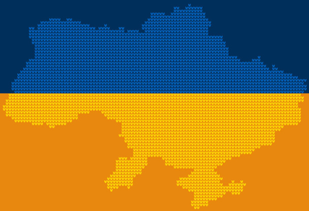 Strukturovaná ukrajinská zeměpisná mapa z pleteniny v barvách ukrajinských vlajek - Fotografie, Obrázek