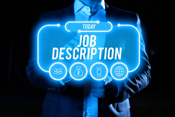 Psaní textu Job Description, Business approach Dokument, který popisuje povinnosti pozice - Fotografie, Obrázek