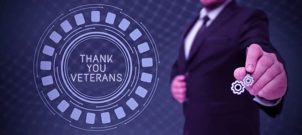 Konceptuální titulek Děkujeme veteráni, Internet Koncepce Vyjádření vděčnosti Pozdrav ocenění - Fotografie, Obrázek