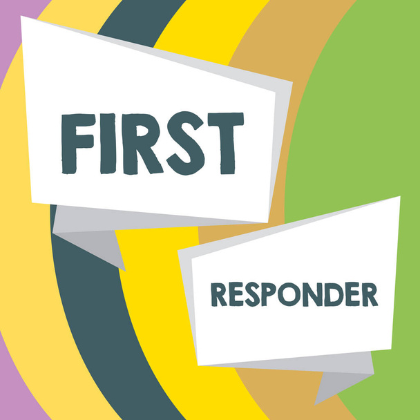 Τίτλος κειμένου που παρουσιάζει First Responder, Επιχειρηματική ιδέα ένα πρόσωπο που είναι υπεύθυνο για την άμεση μετάβαση στο ατύχημα - Φωτογραφία, εικόνα