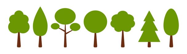 Flat vector tree set isolated objects colorful illustration in cartoon style. Nature clip art collection. Outdoor landscape forest or park design elements. Simple plant shapes. Tree icon collection. - Vector, Image
