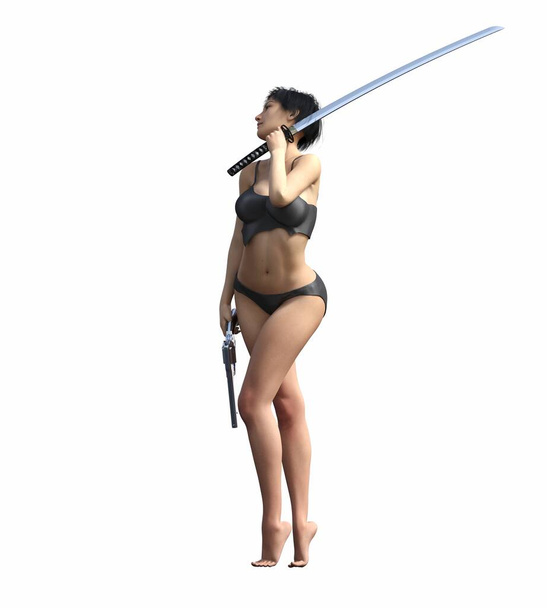 krijger vrouw, geïsoleerd op witte achtergrond, 3D illustratie, cg render - Foto, afbeelding