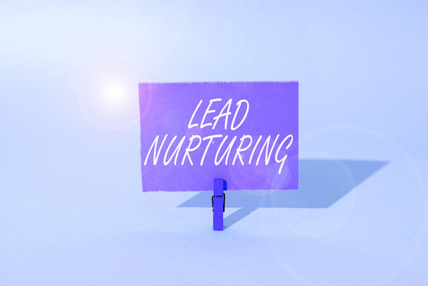 Señal que muestra Lead Nurturing, método de visión general de negocios para construir una relación con clientes potenciales - Foto, imagen