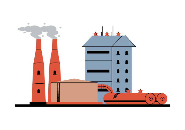 průmyslový závod s komíny a ikony potrubí - Vektor, obrázek