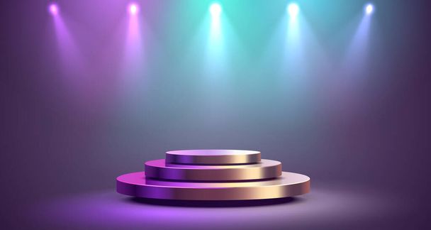 Stage podium with lighting, Stage Podium Scene with for Award, Decor element background. Vector illustration - Vector, Image