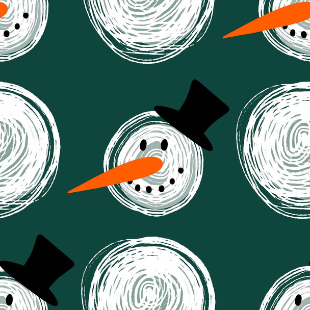 Winter seamless snowman and snowflakes pattern for Christmas wrapping paper and kids notebooks and accessories and fabrics. High quality illustration - Fotoğraf, Görsel