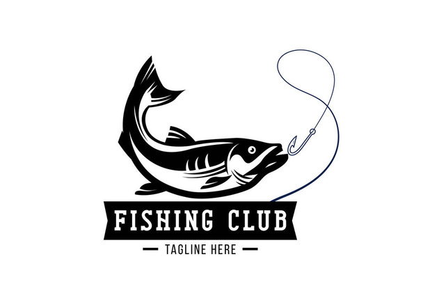 Ilustração de modelo de logotipo de pesca. Logotipo de pesca desportiva - Vetor, Imagem