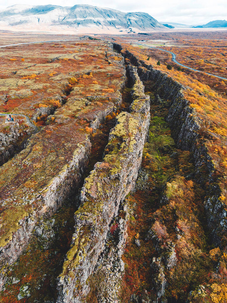 Aerial view of Thingvellir National Park - famous area in Iceland right on the spot where the Atlantic tectonic plates meets. UNESCO World Heritage Site, western Iceland, and site of the Althing. High - Photo, Image