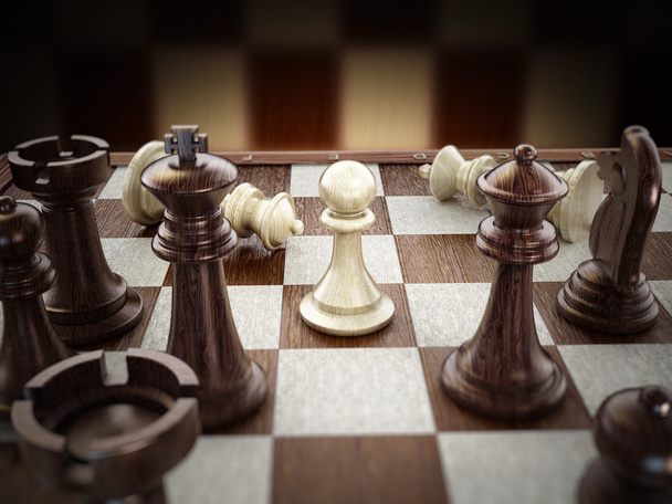 Chess board with wooden chess pieces - 写真・画像