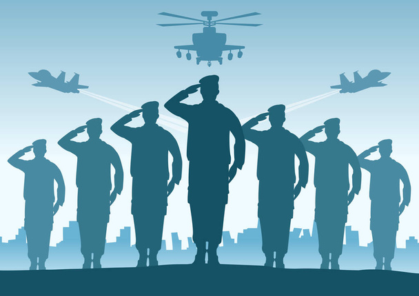 Silhouette Design des Soldaten stehend und salutieren - Vektor, Bild