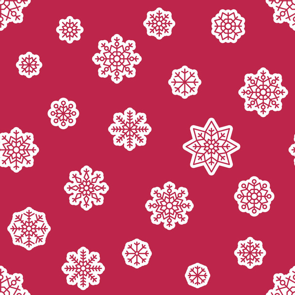Vector winter seamless pattern in colors of the year 2023 viva magenta with snowflakes - Vetor, Imagem